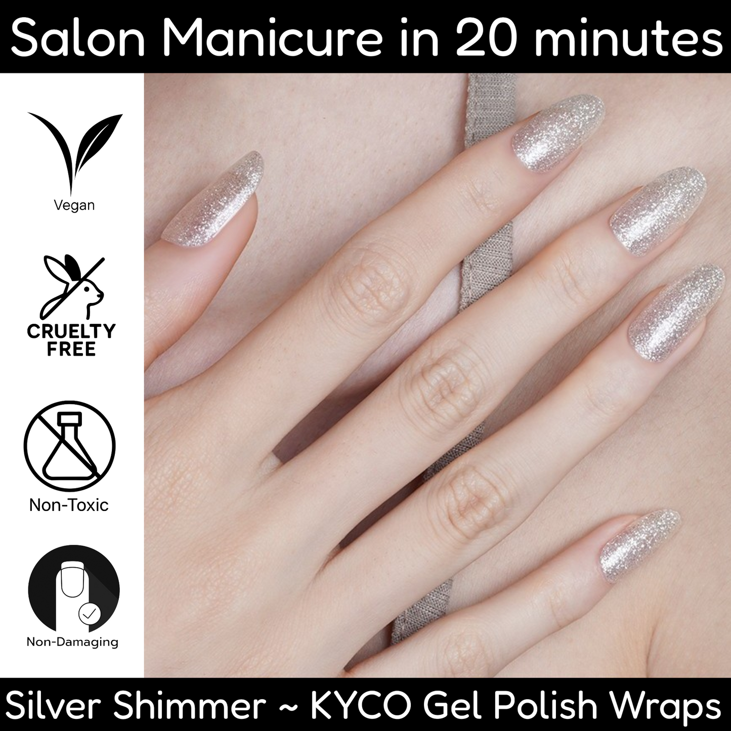 SILVER SHIMMER Gel Polish Wraps 30 Pack