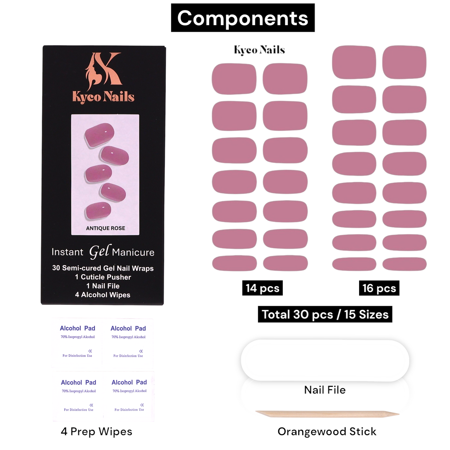 ANTIQUE ROSE Gel Polish Wraps 30 Pack