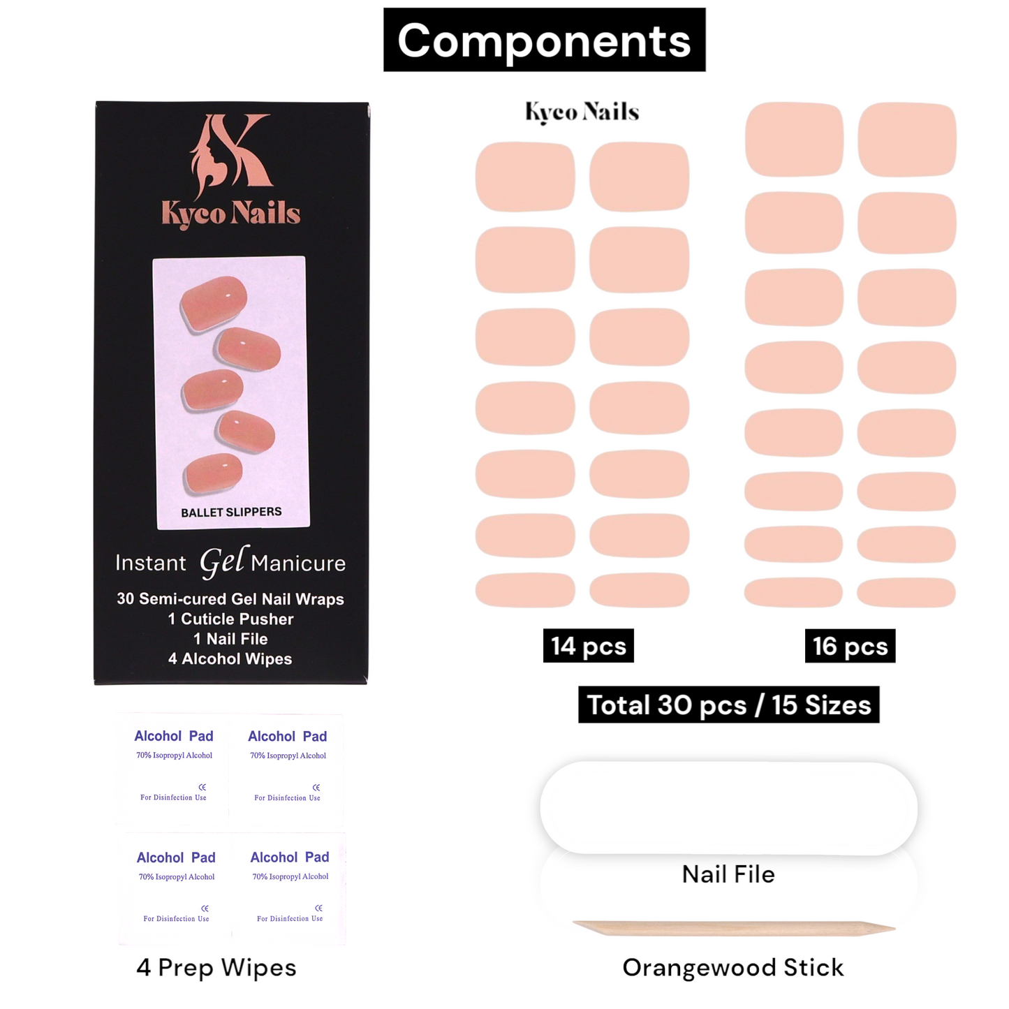BALLET SLIPPERS Gel Polish Wraps 30 Pack