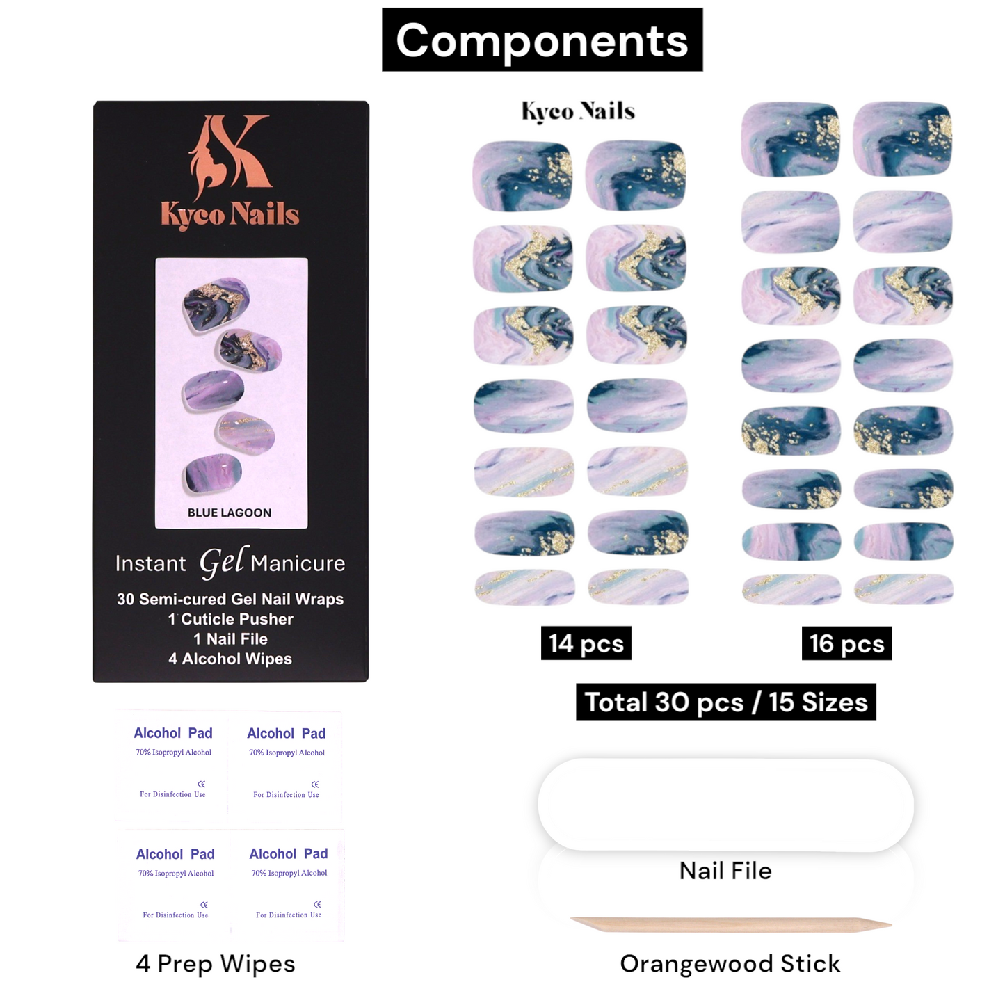 BLUE LAGOON Gel Polish Wraps 30 Pack