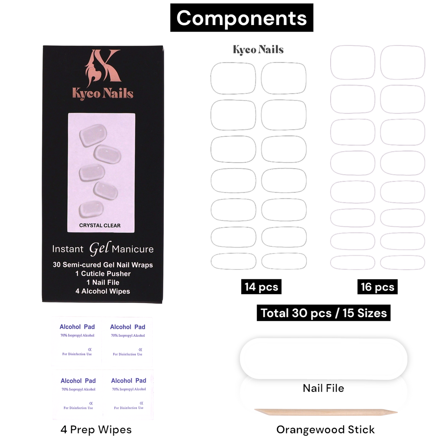 CRYSTAL CLEAR Gel Polish Wraps 30 Pack