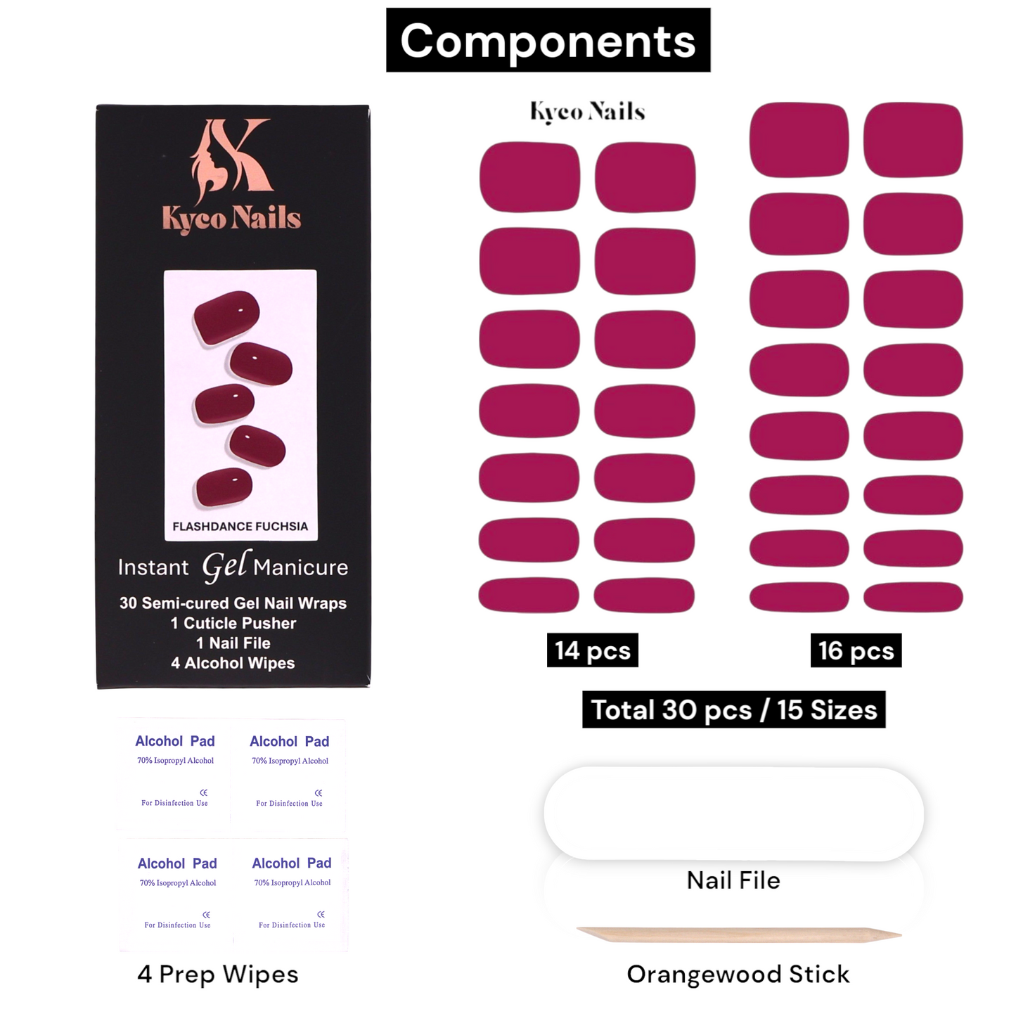 FLASHDANCE FUCHSIA Gel Polish Wraps 30 Pack
