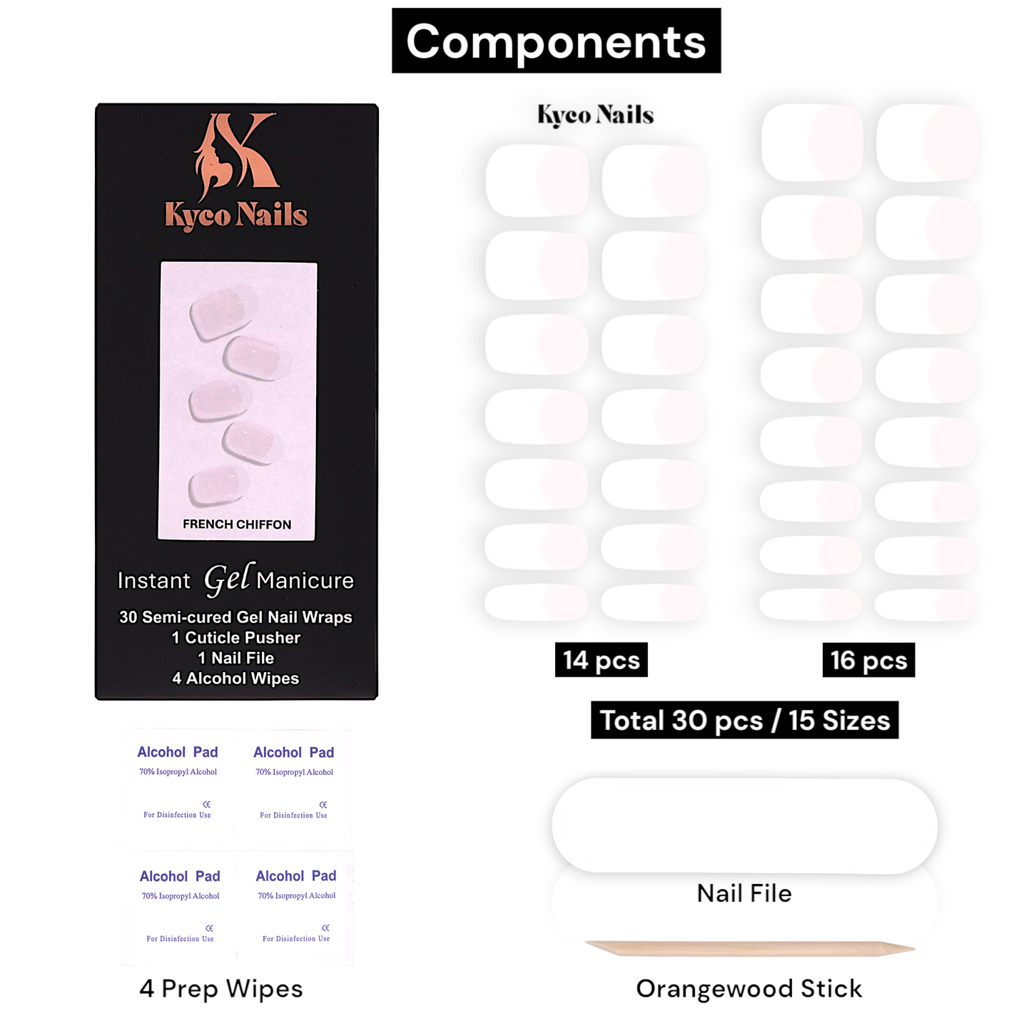 FRENCH CHIFFON Gel Polish Wraps 30 Pack