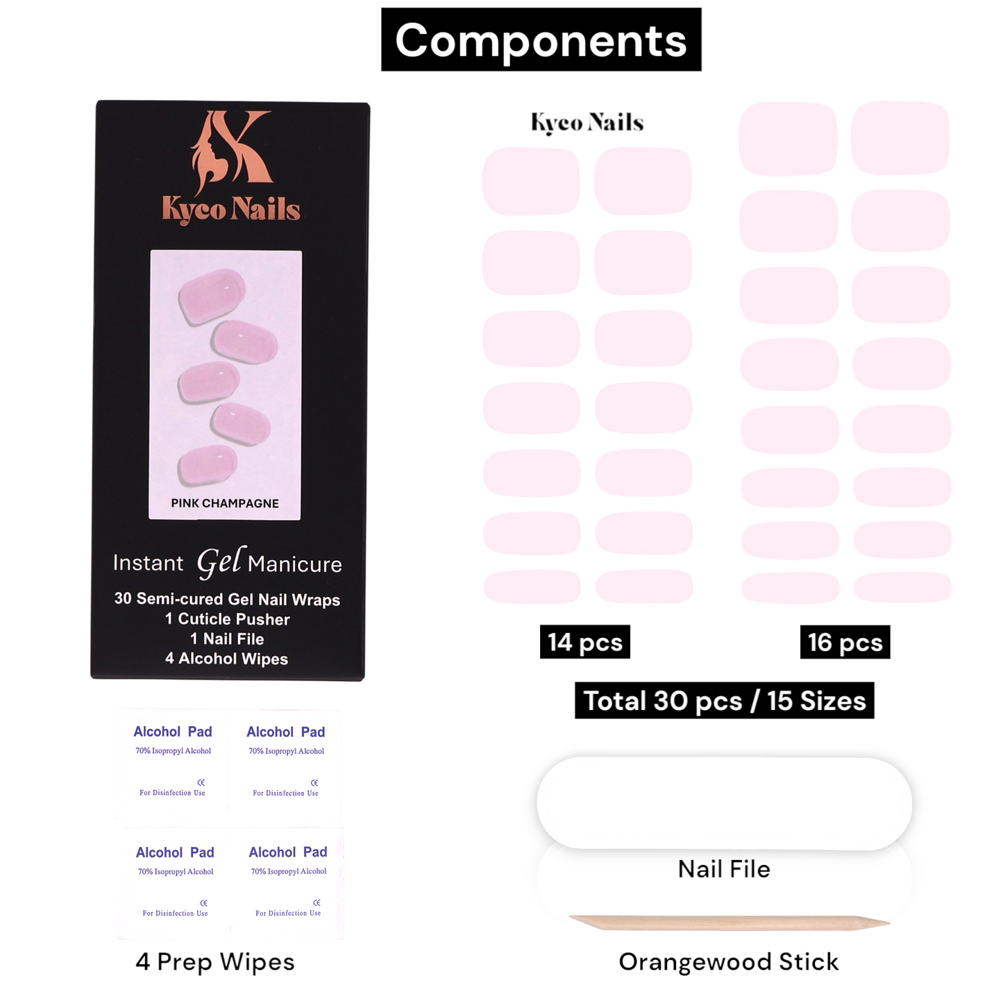 PINK CHAMPAGNE Gel Polish Wraps 30 Pack
