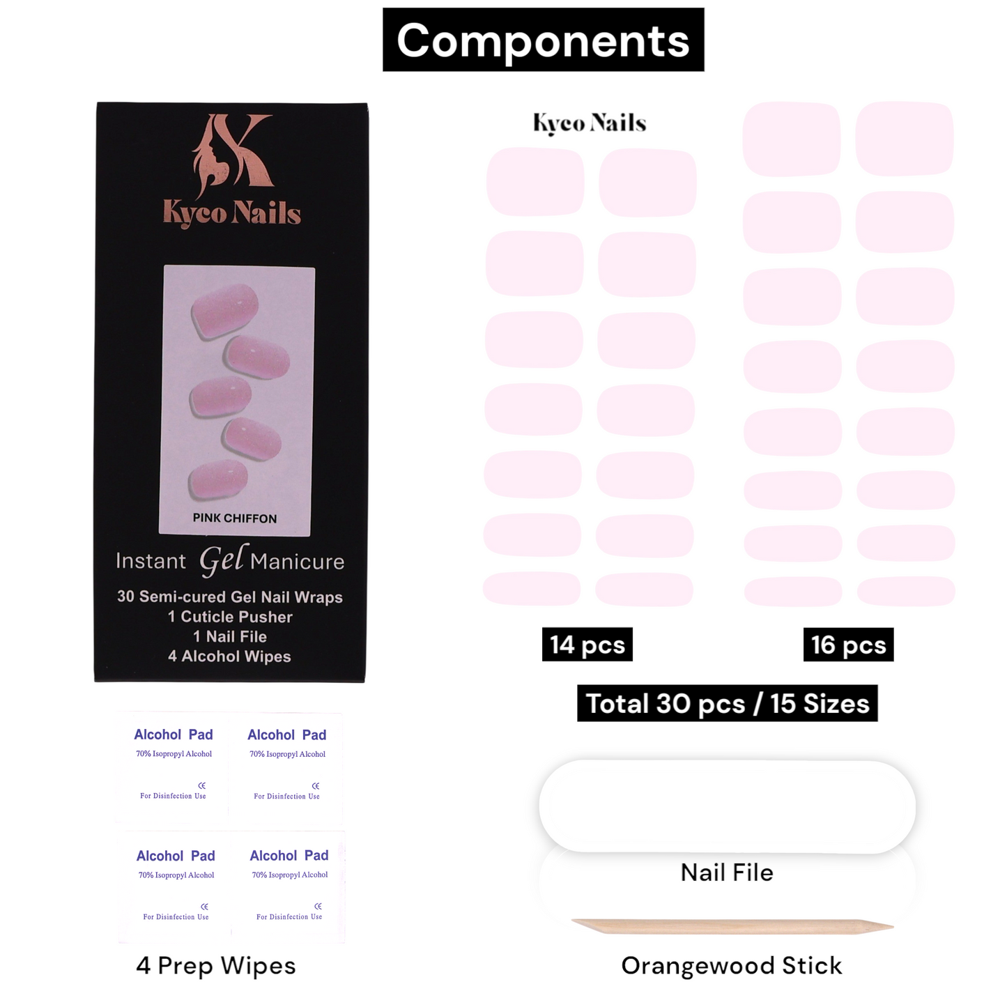 PINK CHIFFON Gel Polish Wraps 30 Pack