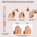 Kyco Nails coconut cuticle oil pen for sealing, smoothing, and nourishing nails. Before and after images show hydration.