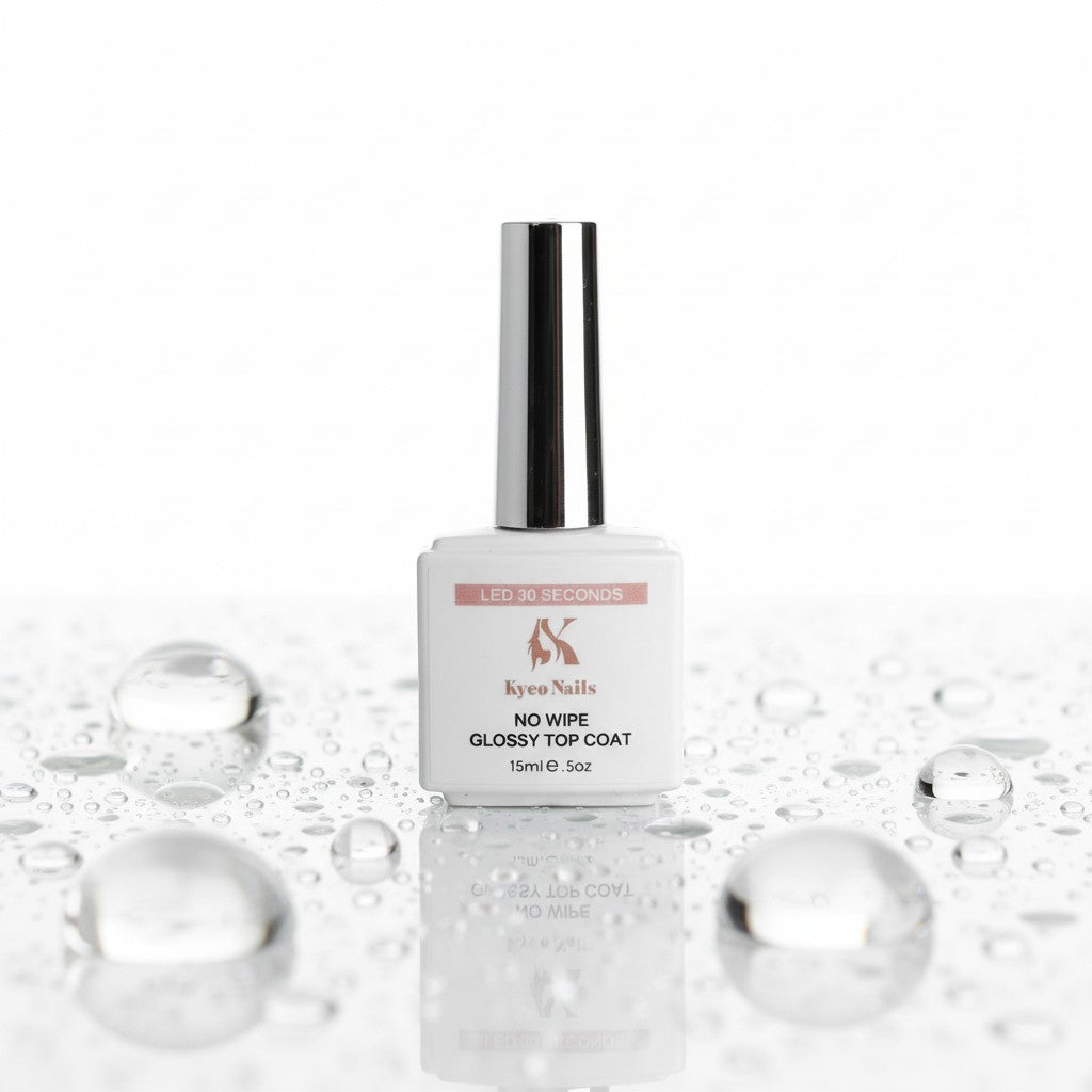 Kyco Nails No Wipe Glossy Top Coat for gel wraps, 15ml. Seals and nourishes nails.