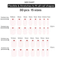 Kyco Nails Cotton Candy soft pink gel nail wraps with a red heart design. Size chart showing 30 wraps in 15 sizes.