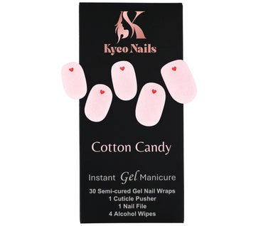 Kyco Nails Cotton Candy soft pink gel nail wraps with a small red heart detail. Easy application, 2+ weeks wear.