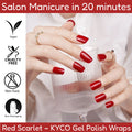 Kyco Nails Red Scarlet semi-cured gel nail wraps on a woman's hands, featuring a classic red glossy finish and comfortable fit.