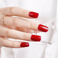 Kyco Nails Red Scarlet semi-cured gel nail wraps. Classic red, glossy finish, short square shape.