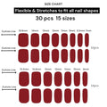 Kyco Nails Red Scarlet semi-cured gel nail wraps in a size chart showing 30 wraps in 15 sizes.