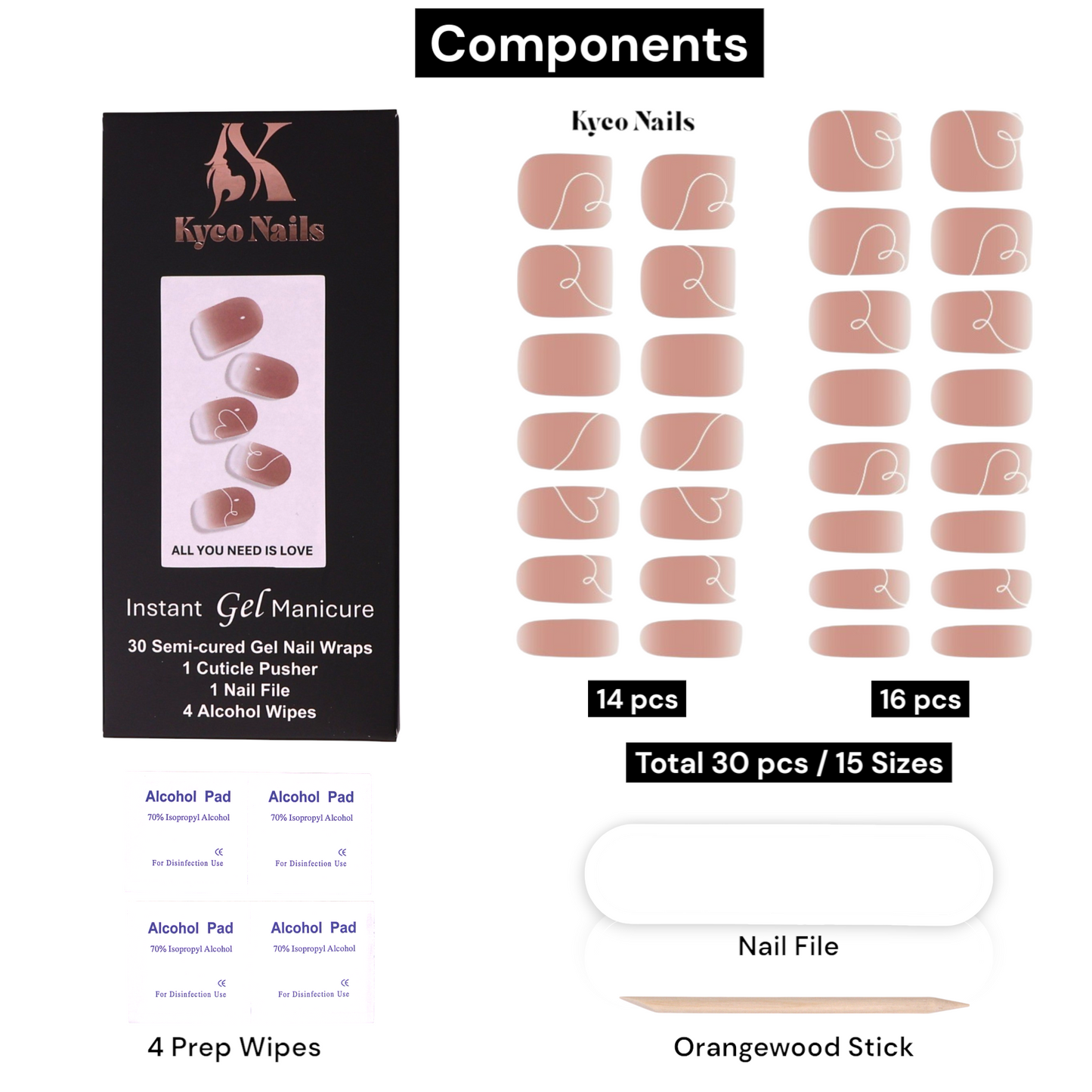ALL YOU NEED IS LOVE Gel Polish Wraps 30 Pack