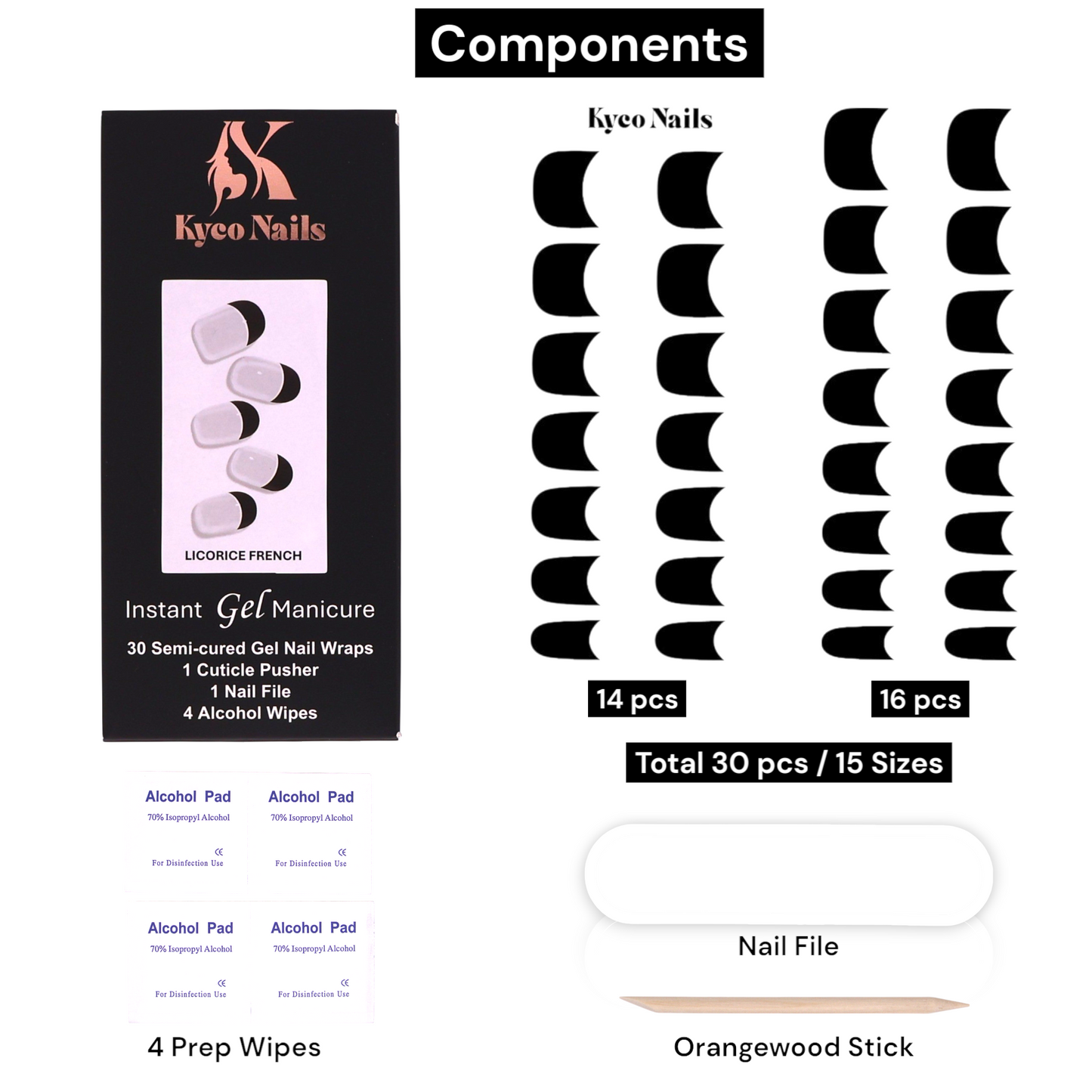 LICORICE FRENCH Gel Polish Wraps 30 Pack