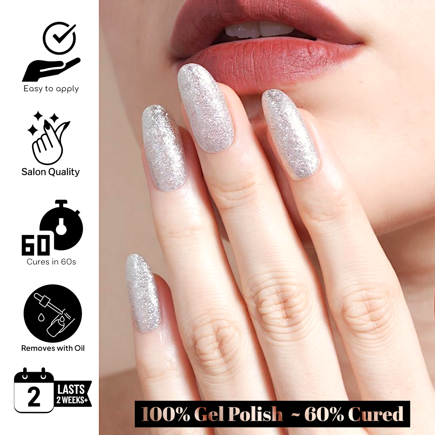 SILVER SHIMMER Gel Polish Wraps 30 Pack