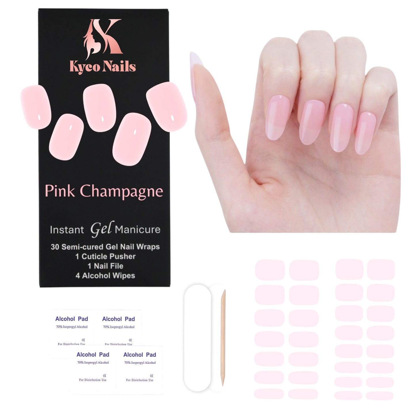 PINK CHAMPAGNE Gel Polish Wraps 30 Pack