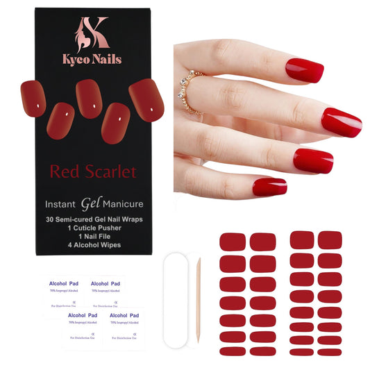 RED SCARLET Gel Polish Wraps 30 Pack