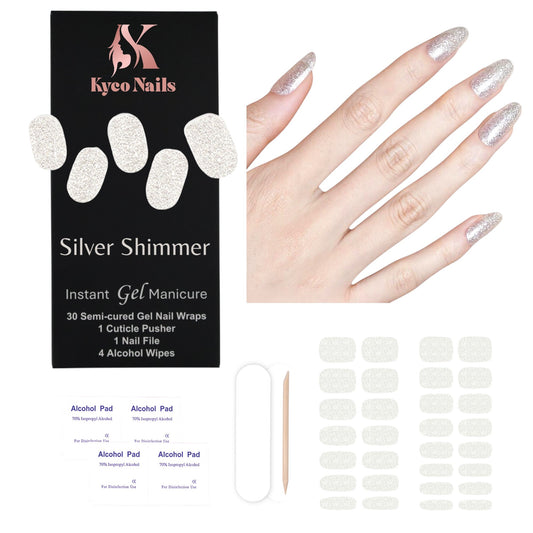 SILVER SHIMMER Gel Polish Wraps 30 Pack